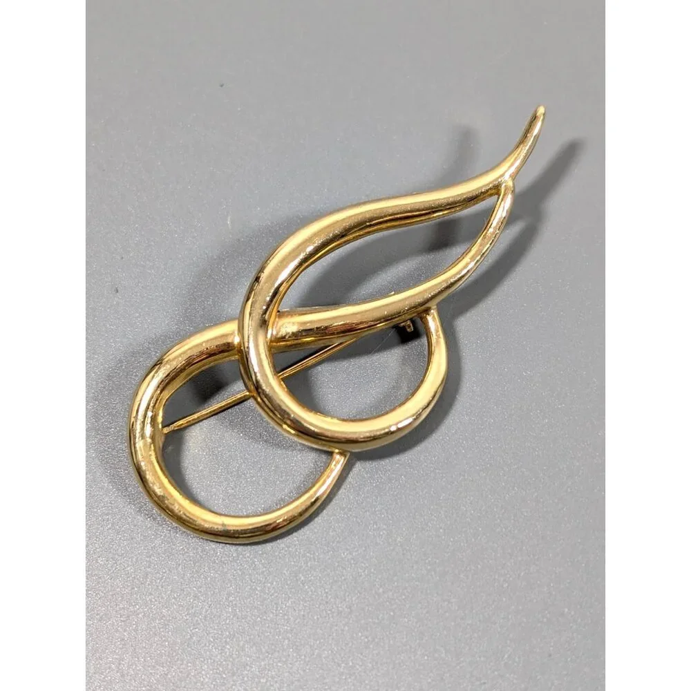 Vintage Gold‎ Tone Double Scroll Teardrop Modernist Brooch Pin